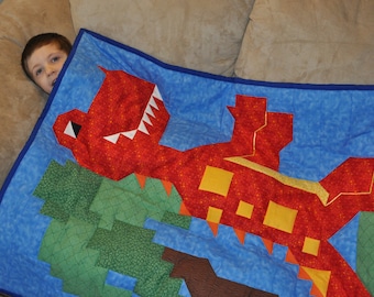 T-Rex Dinosaur Quilt Pattern: Beginner Friendly, 3 Sizes (PDF)