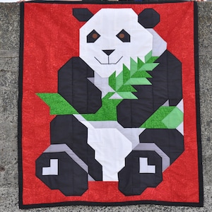 Panda Quilt Pattern mit 3 Größen: 36x42 Baby, 24x28, und 48x56, Rand für Zwillinge, Patchworkmuster Ideal für Anfänger, Digitaler Download PDF