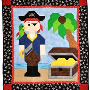 Pirate Quilt PATTERN with multiple sizes: 36x42, 24x28 and 48x56, Cute Baby Pirate Quilt, Pirate Quilt for boys, Simple Pieced, PDF