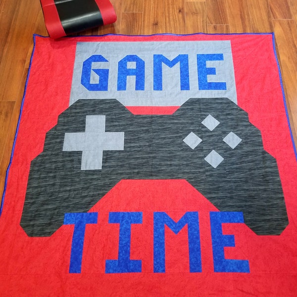 Game Time Quilt Pattern, 3 sizes: 56x56, 42x42, and 28x28, gaming lap quilt perfect for teenagers, instant download PDF file