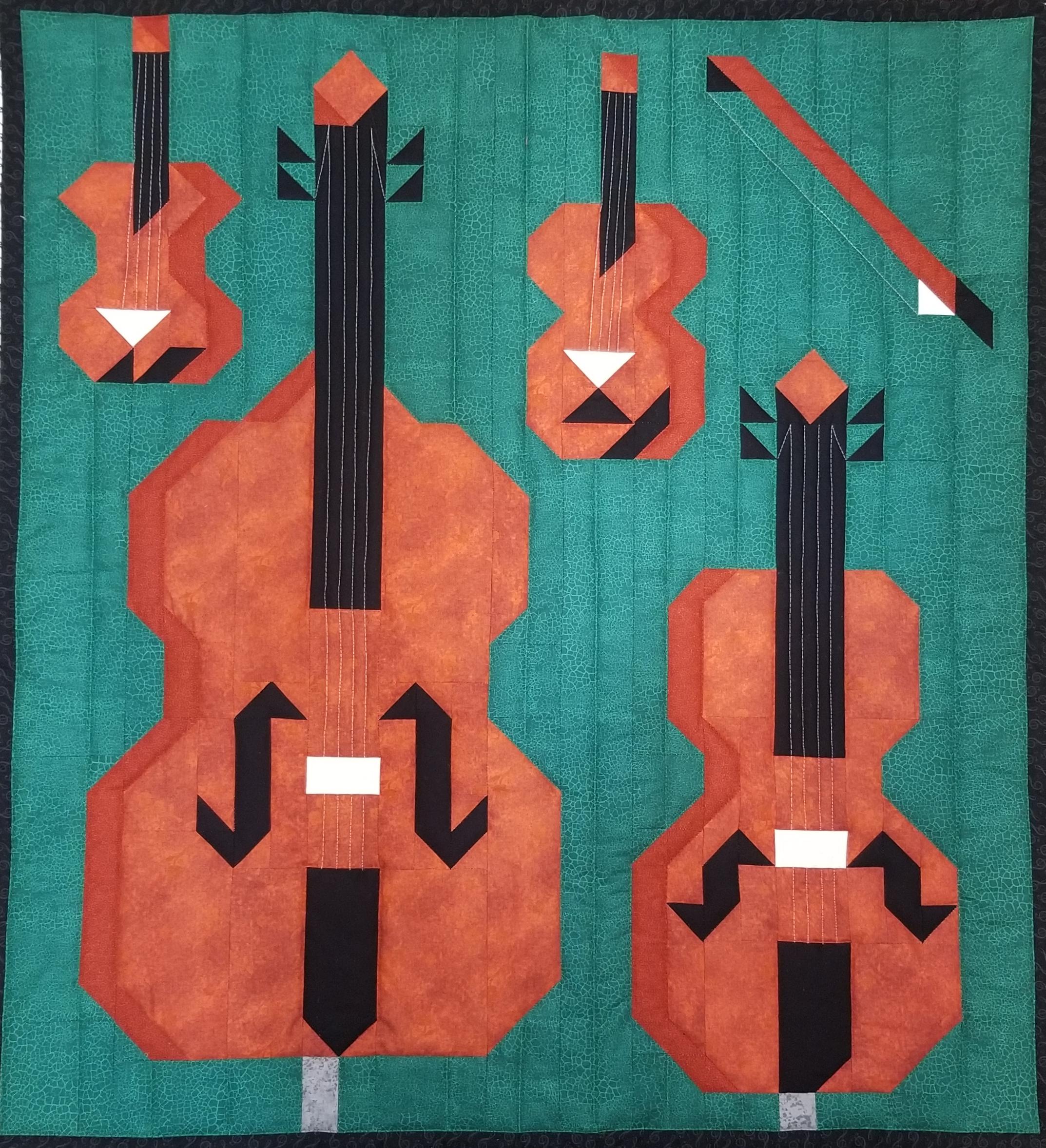 Music Themed Quilt Pattern Featuring Orchestra String Instruments ...