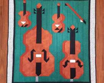 Music themed Quilt Pattern featuring Orchestra String instruments, titled "Strings"