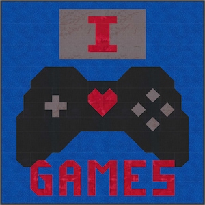 Video Game Themed Quilt Pattern, 3 sizes: 56x56, 42x42, and 28x28, gaming lap quilt perfect for teenagers, instant download PDF file