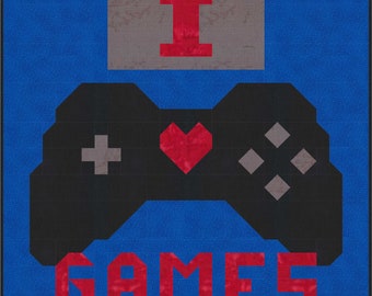 Video Game Themed Quilt Pattern, 3 sizes: 56x56, 42x42, and 28x28, gaming lap quilt perfect for teenagers, instant download PDF file