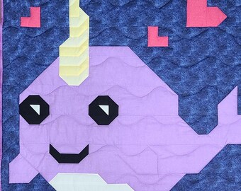 Narwhal Baby Quilt pattern, comes in 3 sizes, instant download PDF