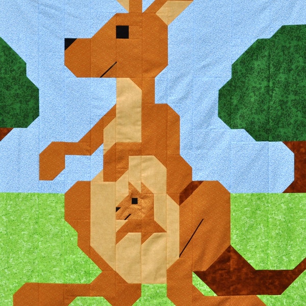 Kangaroo Baby Quilt Pattern, PDF instant download, comes in Multiple Sizes 36x42 (additional 24x28 and 48x56), Easy Pieced Pattern