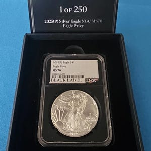 2025 American Silver Eagle Soaring Eagle Privy NGC MS70 Black Label 1 Of 250