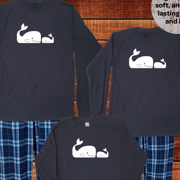 Fathers Day Whale Pajamas Vacation Sea Ocean Beach Family Matching Father Son Man Woman Mom Mother Dad Grandpa PJs Blue Flannel Plaid Trip