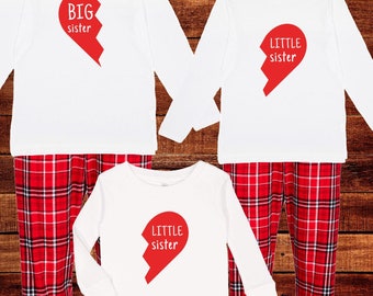 Sister Pajamas in Adult Kids and Baby Sizes Big Sister Little Sister Matching Pjs PJ Women Girl Matching Pjs Set Heart Red Flannel Plaid Etsy