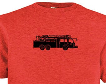 Firetruck Tshirt - Kids Fire Engine Truck Fireman Shirt - Tee - Youth Boy Shirt / Super Soft Kids Tee Sizes / PolyCotton Blended tee