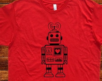 Mens Valentine's Gift T shirt - Valentine's Heart Robot Men T Shirt - Valentine Geek Party - Costume Party - Size S M L XL 2XL Easy Simple