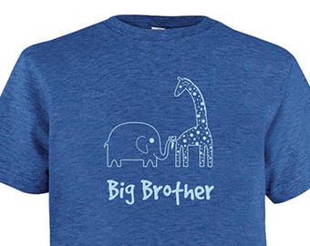 Big Brother Shirt - Multiple Colors Available - Kids Big Brother Elephant and Giraffe T shirt - Gift Friendly - PolyCotton Blended Shirt