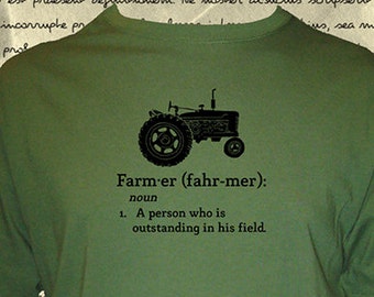 Mens Farming Shirt - Mens Organic Farm Shirt - Tractor - Definition of Farmer Quote - Tshirt - 3 Colors - Tractor Shirt Gift Friendly