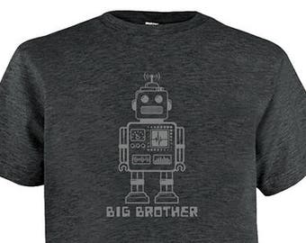 Big Brother Shirt - Multiple Colors Available - Kids Big Brother Robot T shirt  - Gift Friendly - PolyCotton super soft big bro tee
