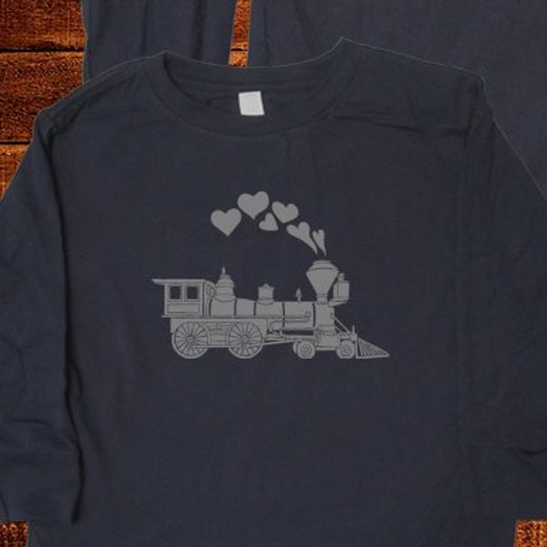 Kids Valentines Train Engine Long Sleeved Shirt - Train Shirt in Baby, Toddler, Kids, Mens Adult Sizes Boys or Girls Shirt Valentine's Gift