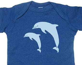 Dolphin Pair baby boy Baby Bodysuit - Super Soft cute baby shirt - Multiple Colors available - soft PolyCotton Fabric