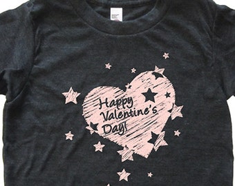 Happy Valentines Day Hearts and Stars Girls Shirt - Kids Valentine's Gift Tshirt - Tee - Youth Girl Shirt / Soft Sizes 2T 4T 6 8 10 12