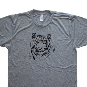 Tiger Big Cat Mens Shirt - Triblend Tri Blend Mens Tshirt Tiger Shirt - Safari Animal - Short Sleeved Tshirt - Size S, M, L, XL