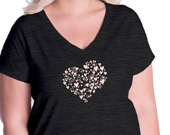 Womens Hearts Shirt - Womens Plus Size V Neck Shirt - Love Heart of Hearts Top - Womens Tee - Ladies T Shirt - Gift Friendly