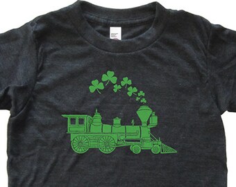 St Patricks Day Train Shamrock Shirt - Youth Boy TShirt / Super Soft Kids Tee Sizes 2T 4T 6 8 10 12 14 16 18 20 XS S M L XL Green Paddys Day