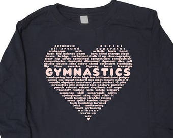 Girls Gymnastics Shirt - Long Sleeved Shirt for Gymnasts - Love Gymnastics Youth Winter / Fall Shirt - Great Gift idea for Christmas