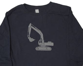 Digger Boys Shirt - Kids Long Sleeved Construction Excavator Shirt  Boys Youth Winter / Fall Shirt - Great Gift idea