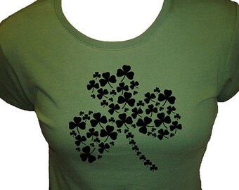 Shamrock 4 Leaf Clover Shirt -  T Shirt - Four Leaf Clover - St Patricks Day - Organic Bamboo / Cotton Womens Shirt - Gift Friendly