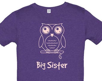 Big Sister Shirt - Multiple Colors Available - Kids Owl Big Sister T shirt - Big Sister Tee - Big Sister Gift - Great Gift for Girls