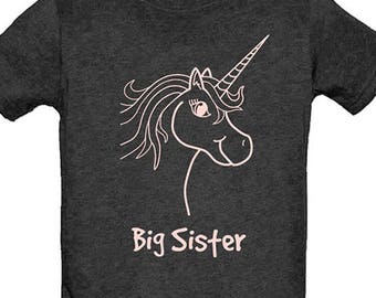 Big Sister Shirt - Multiple Colors Available - Kids Big Sister T shirt Unicorn Shirt - PolyCotton Blended Shirt - Gift Friendly