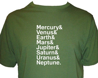 Mens Planet Solar System Shirt - Mens T Shirt - Organic  - Gift Friendly - Mercury Venus Earth Mars Jupiter Saturn Uranus Neptune Not Pluto