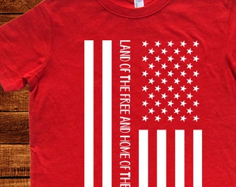 July 4th Children Shirt Fourth of July Kids American Flag - Land of Free Home of Brave USA Boys Girls T Shirt 2T 3T 4T 5 XS S M L XL