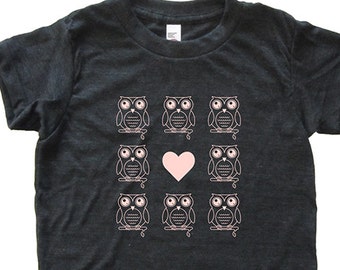 Love Owls - Owl Tshirt - - Kids Owl Bird Tshirt - Tee - Youth Girl Shirt / Super Soft Sizes 2T 4T 6 8 10 12 - Girls Woodland Top