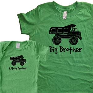 Big Brother Shirt / Little Brother Matching Shirt Set - Brothers Gift Set - Baby Shower New Baby Present - Dump Truck Car Twinning Brothers