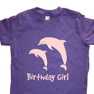 Birthday Dolphin Shirt Dolphin Pair Birthday Girl Tee Dolphins Shirt 7 Colors T shirt Sizes 2T, 4T, 6, 8, 10, 12 Gift Friendly image 1
