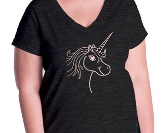 Womens Unicorn Shirt - Womens Plus Size V Neck Shirt - Unicorn Top - Womens Tee - Ladies T Shirt - Gift Friendly