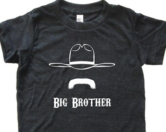 Big Brother Shirt - Mustache Cowboy Big Brother Tshirt - Kids Shirt - Tee - Super Soft Kids Tee Sizes 2T 4T 6 8 10 12 - Triblend Black