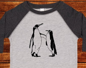 Penguin Shirt - winter boys or girls tee Pink Blue Black Raglan 3/4 Long Sleeved T Shirt Sleeve baseball sleeves christmas gift Kids Tee