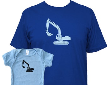 Matching Father Baby Shirts, Digger Excavator T shirts, Fathers Day gift, new dad shirt, father daughter, gift for dad from baby, son set