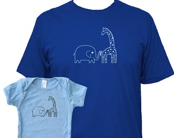 Matching Father Baby Shirts, Elephant & Giraffe T shirts, Fathers Day gift, new dad shirt, father daughter, gift for dad from baby, son set