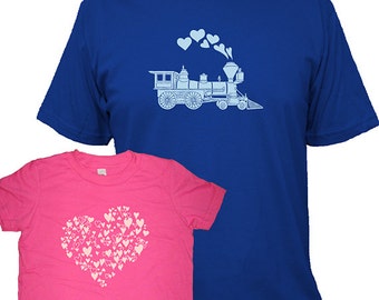 Fathers Day Matching Father Daughter Shirts, Train and Hearts T shirts, gift, new dad shirt, father daughter, gift for dad, set