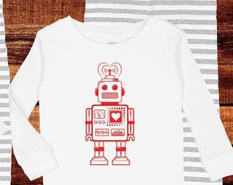 Fathers Day Pajamas Robot with Hearts Pajama for Boy or Girl Red Matching PJ Men Women Boy Girl Child Kid Matching Pjs Valentines Gift