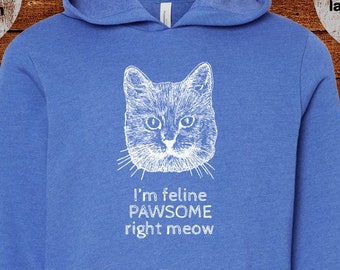 Cat Awesome Feline Sweatshirt - Hoodie Hooded - Fleece Long Sleeved 2T 3T 4T 5T Youth S M L Adult S M L XL Toddler Boy Girl Dad Mom Family