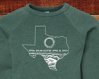 Total Solar Eclipse Fleece Sweatshirt Gray or Green Long Sleeved 2T 3T 4T 5T Youth S M L Adult S M L XL Toddler Boy Girl Dad Mom Texas