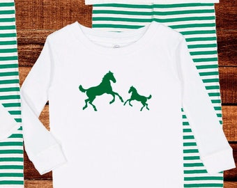 Horse / Pony Pajamas - Green Striped Family Pajamas - Cowgirl Horses Fathers Day Set - Mom Dad Men Women Boy Girl Son Daughter Pjs Pajama