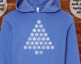 Snowflake Christmas Tree Sweatshirt - Hoodie Hooded - Long Sleeved 2T 3T 4T 5T Youth S M L Adult S M L XL Toddler Boy Girl Dad Mom Family
