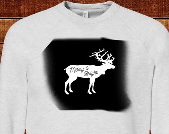 Christmas Reindeer Sweatshirt Gray and Black Long Sleeved Adult S M L XL Men Women Mom Adult Teen Teenager Blackout Christmas Gift Present