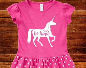 Unicorn Dress Be Kind Girls Dress Kindness Kids Dress Pink W