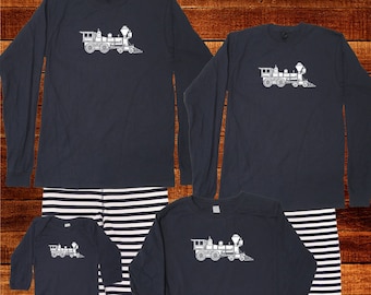 Train Pajamas Family Matching Pajamas - Train Engine - Set Valentines Matching PJ Men Women Boy Girl Child Kid Baby Matching Pjs Set