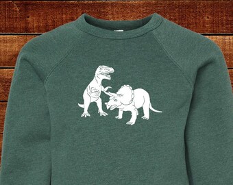 Dinosaur Pair - Sweatshirt - Gray or Green - Fleece Long Sleeved 2T 3T 4T 5T Youth S M L Adult S M L XL Toddler Boy Girl Dad Mom Family Kids