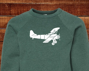 Airplane - Plane - Sweatshirt - Gray or Green - Fleece Long Sleeved 2T 3T 4T 5T Youth S M L Adult S M L XL Toddler Boy Girl Dad Mom Family